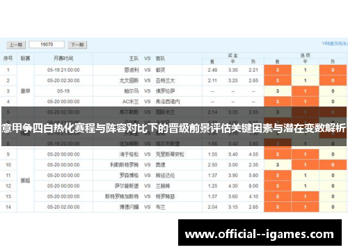 意甲争四白热化赛程与阵容对比下的晋级前景评估关键因素与潜在变数解析